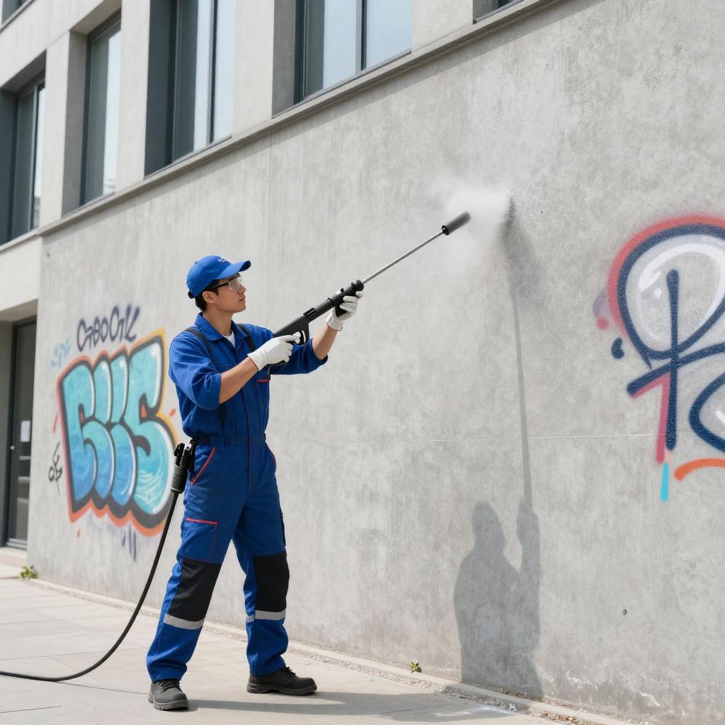 Entfernung von Graffiti an einer Hauswand